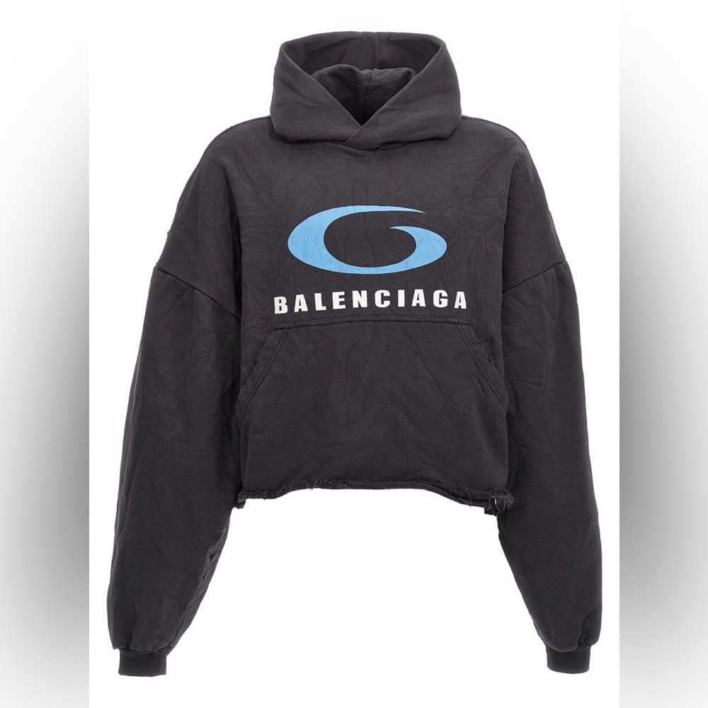Balenciaga black loop sports icon cropped hoodie size 2
